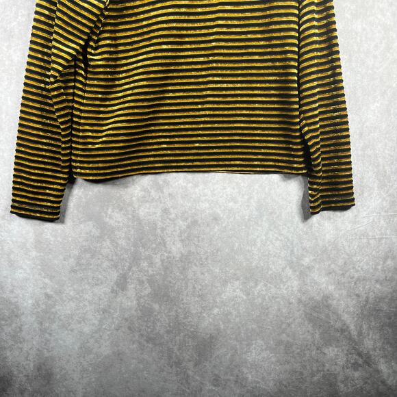 Kim Rogers Shirt Medium Black Yellow Stripe Velvet Crew Neck Long Sleeve Y2K - Picture 3 of 8